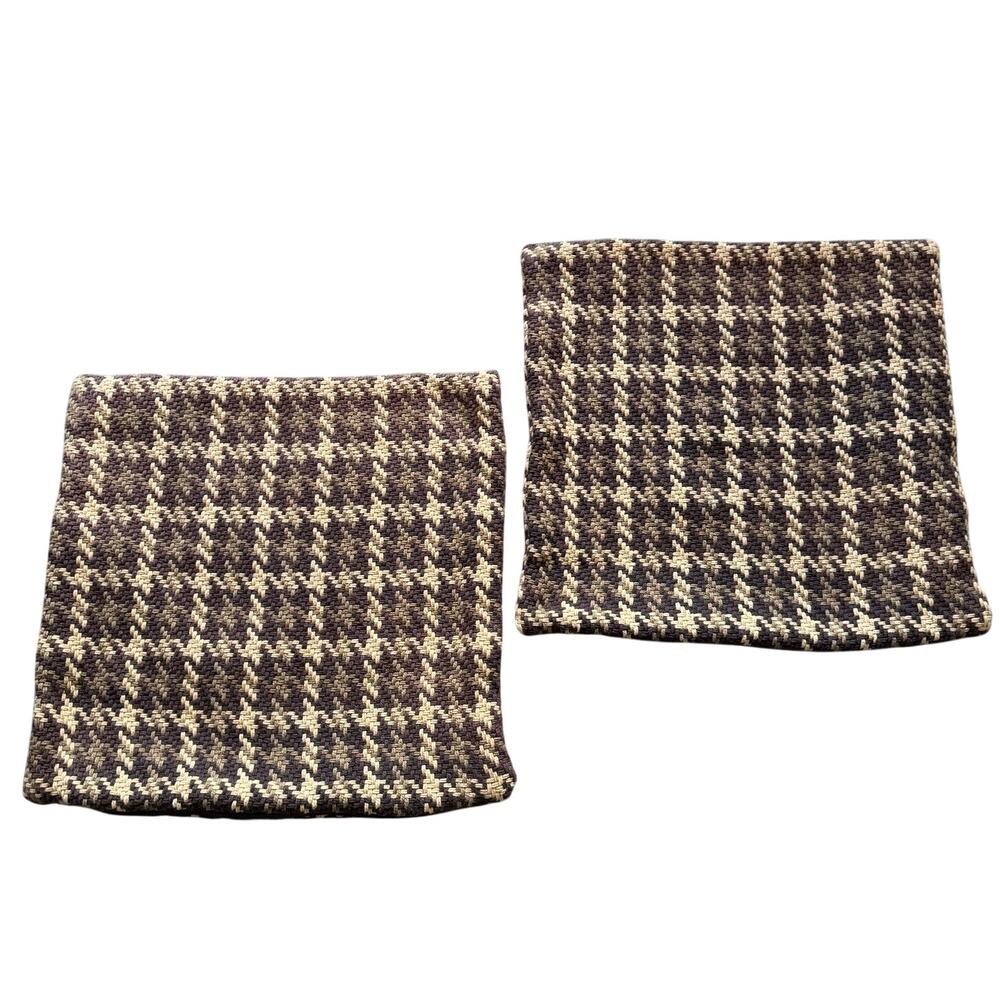 Crate and Barrel B Costas Seville 2 Pillows Covers Plum Brown Tan Tweed 18x18"